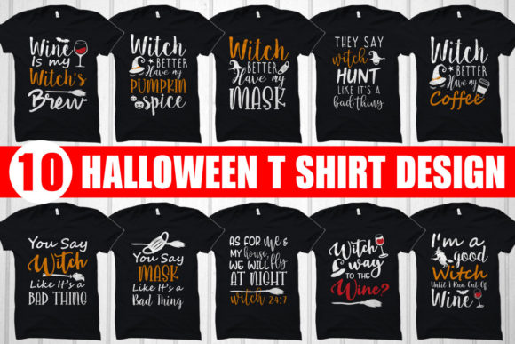 10 Halloween T Shirt Design SVG Bundle for T-Shirt Designs