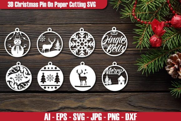 3D Christmas Pin on Paper Cutting SVG for Winter Amp Designs