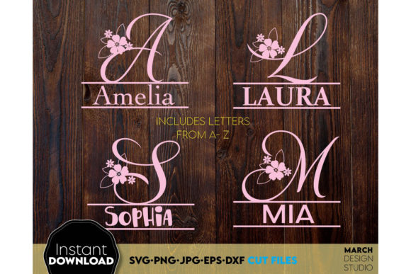 Alphabet Split Monogram Bundle Letters with Flowers for Crafts