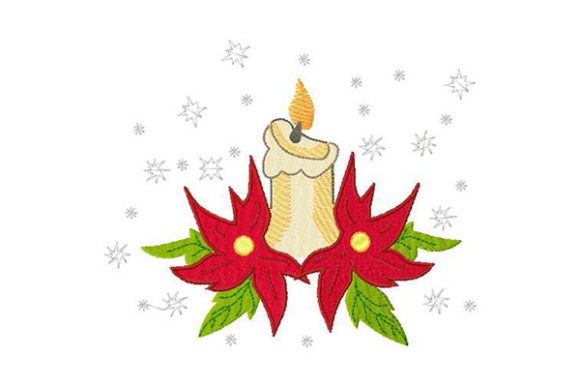 Burning Candle Surrounded by Flowers for Christmas Crafting