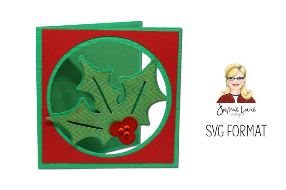 Holly Circle Window Card for Christmas Decor