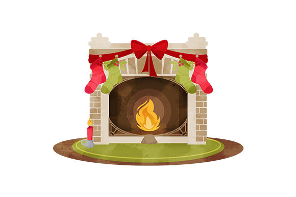 Watercolor Festive Fireplace Background for Christmas Content